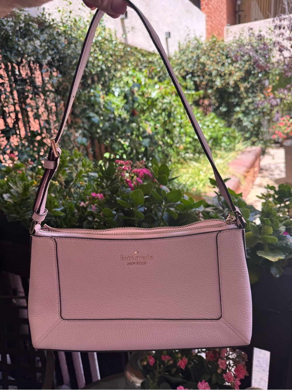 kate spade Pale Pink Pebbled Leather Shoulder Bag with Gold Hardware